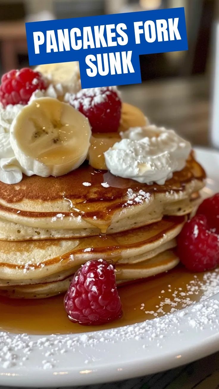 A stack of perfectly golden fluffy pancakes drizzled with syrup.