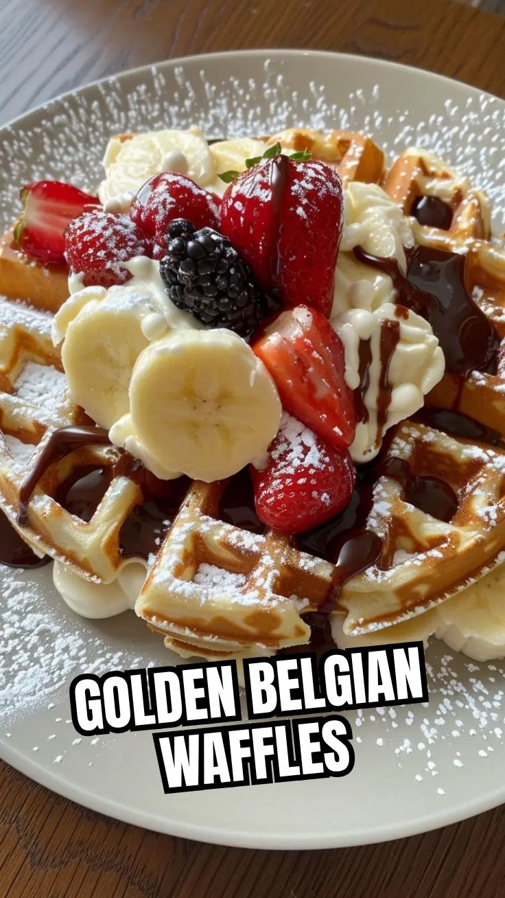 A stack of authentic Belgian waffles, golden brown and perfectly cooked.