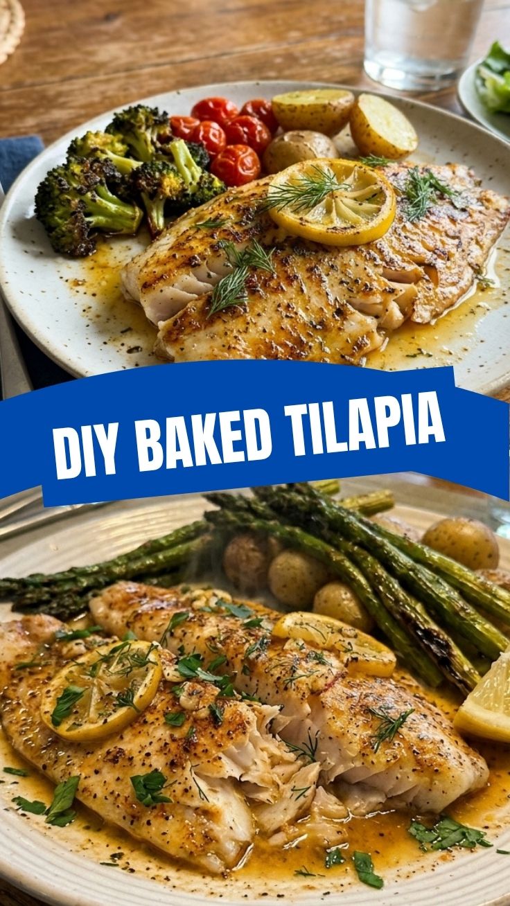 A serving of perfectly baked tilapia seasoned with herbs.