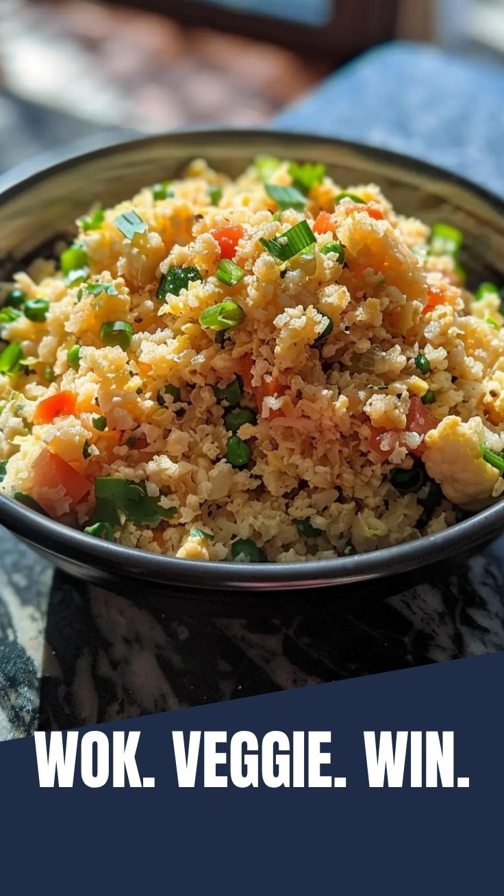 A vibrant bowl of cauliflower fried rice with mixed vegetables