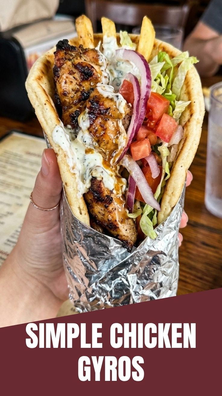 A close-up shot of a prepared chicken gyros, showcasing the ingredients.