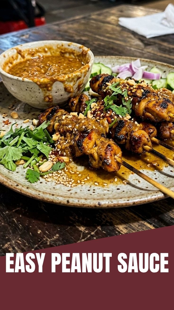 Chicken Satay skewers served with a rich peanut sauce