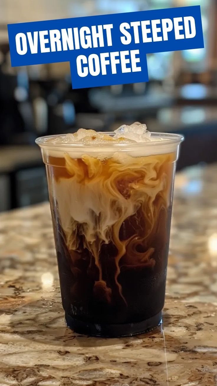 A glass of cold brew coffee with ice cubes