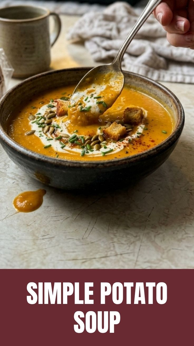 A bowl of creamy sweet potato soup garnished with fresh herbs