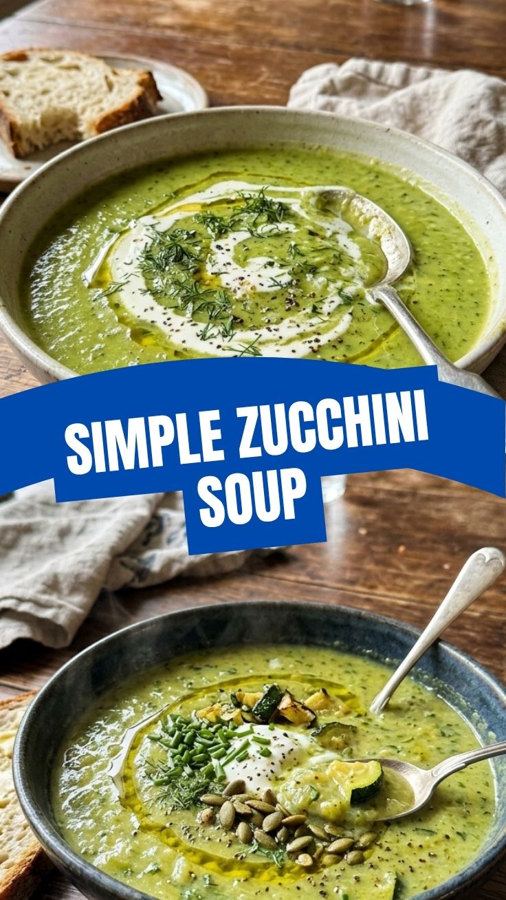 A bowl of creamy zucchini soup garnished with fresh herbs