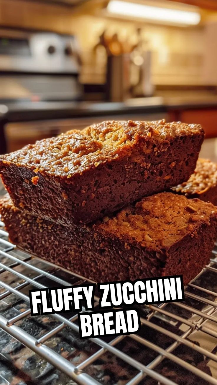 A freshly baked loaf of zucchini bread, golden brown and inviting.