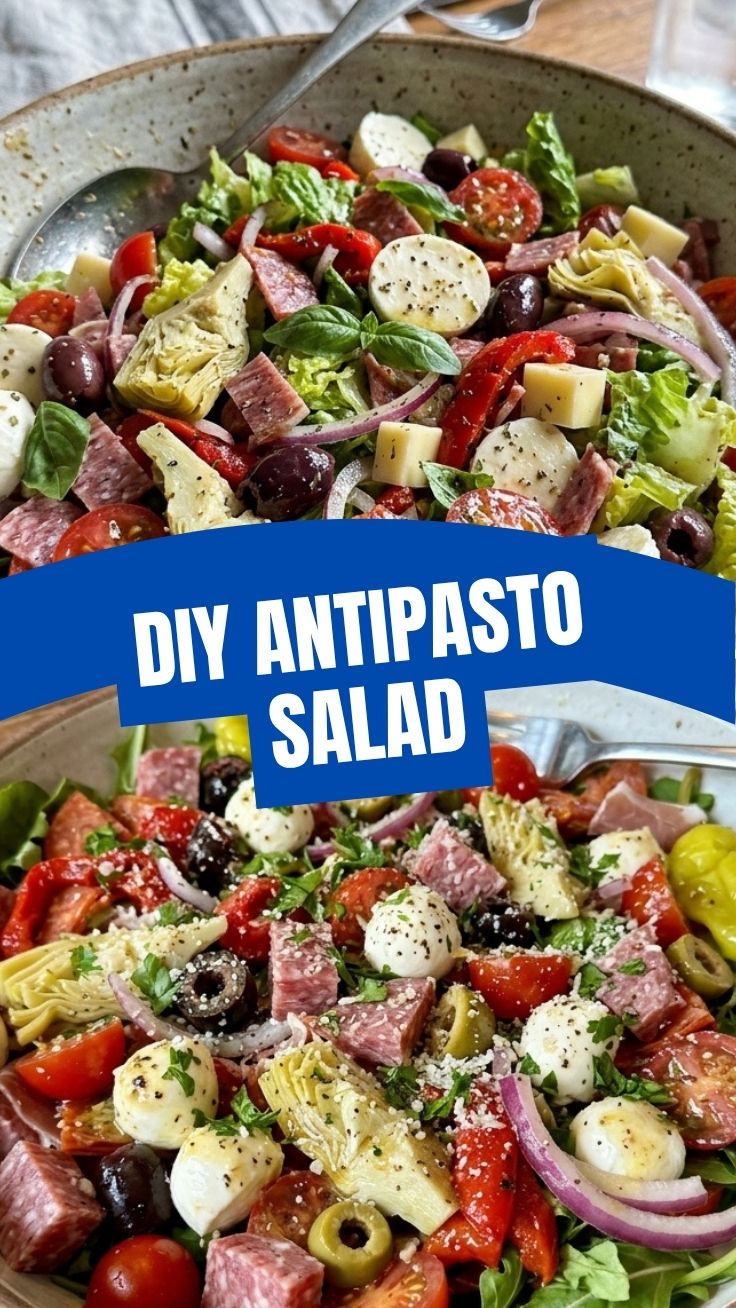 An vibrant Antipasto Salad featuring various cured meats and cheeses