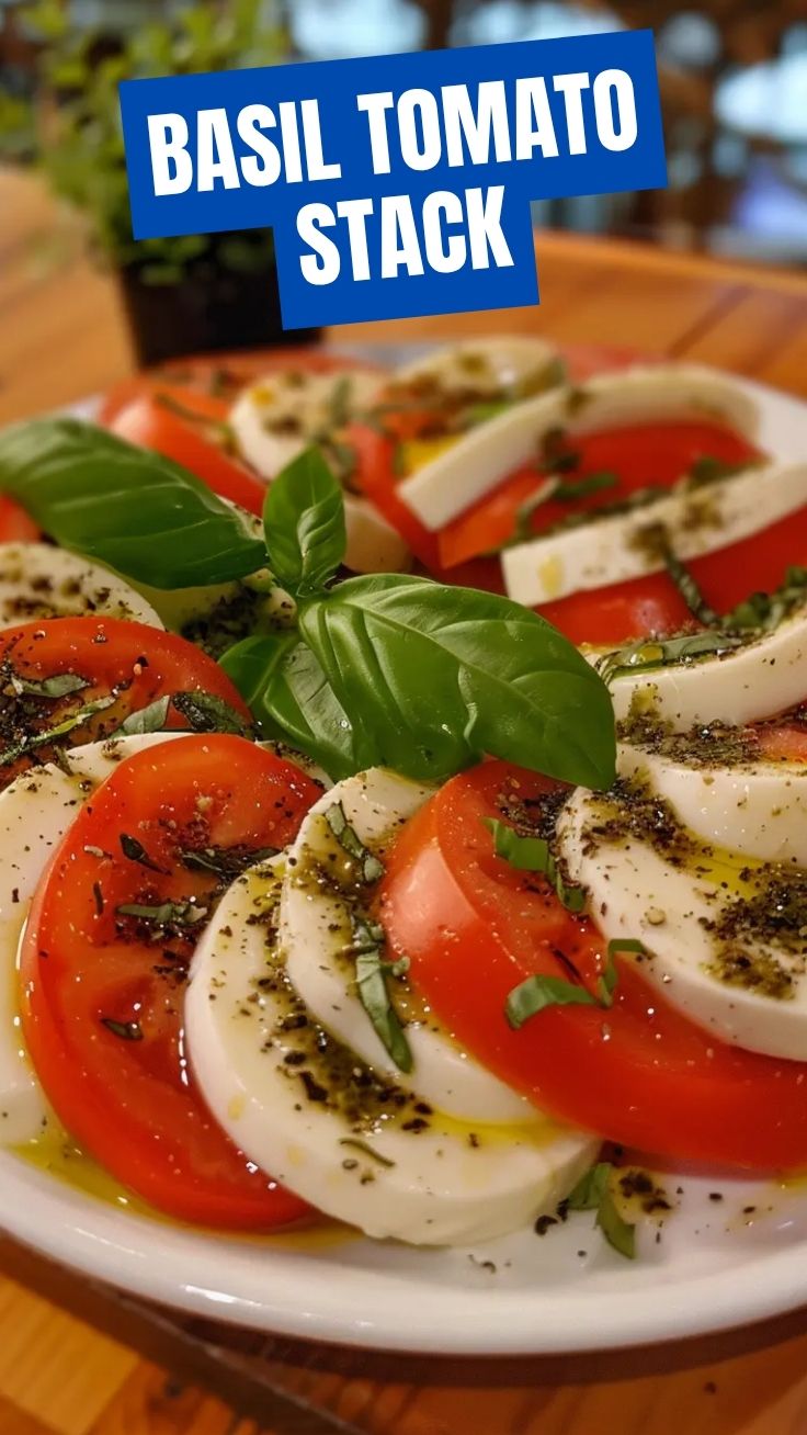A vibrant Caprese salad featuring fresh mozzarella, ripe tomatoes, and basil leaves