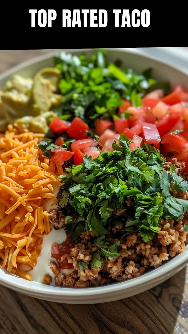 A vibrant taco bowl filled with fresh ingredients like lettuce, corn, and beans.