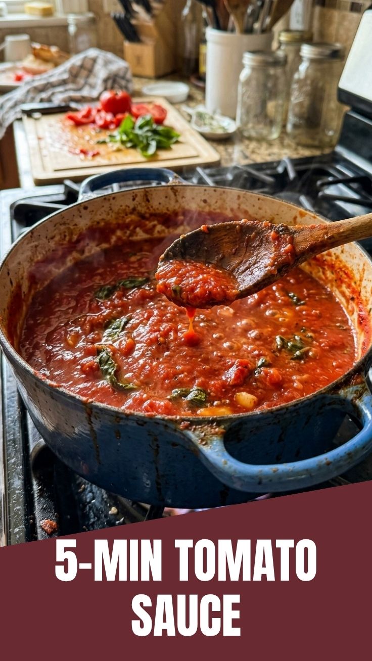 A vibrant bowl of fresh summer tomato sauce, ready to be served.