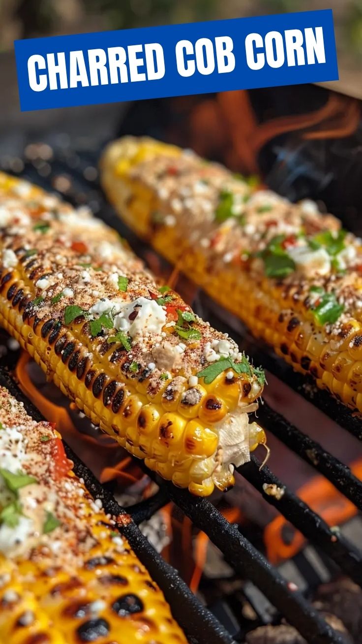 Grilled corn on the cob, also known as Elote, with a light char and sprinkled with seasoning