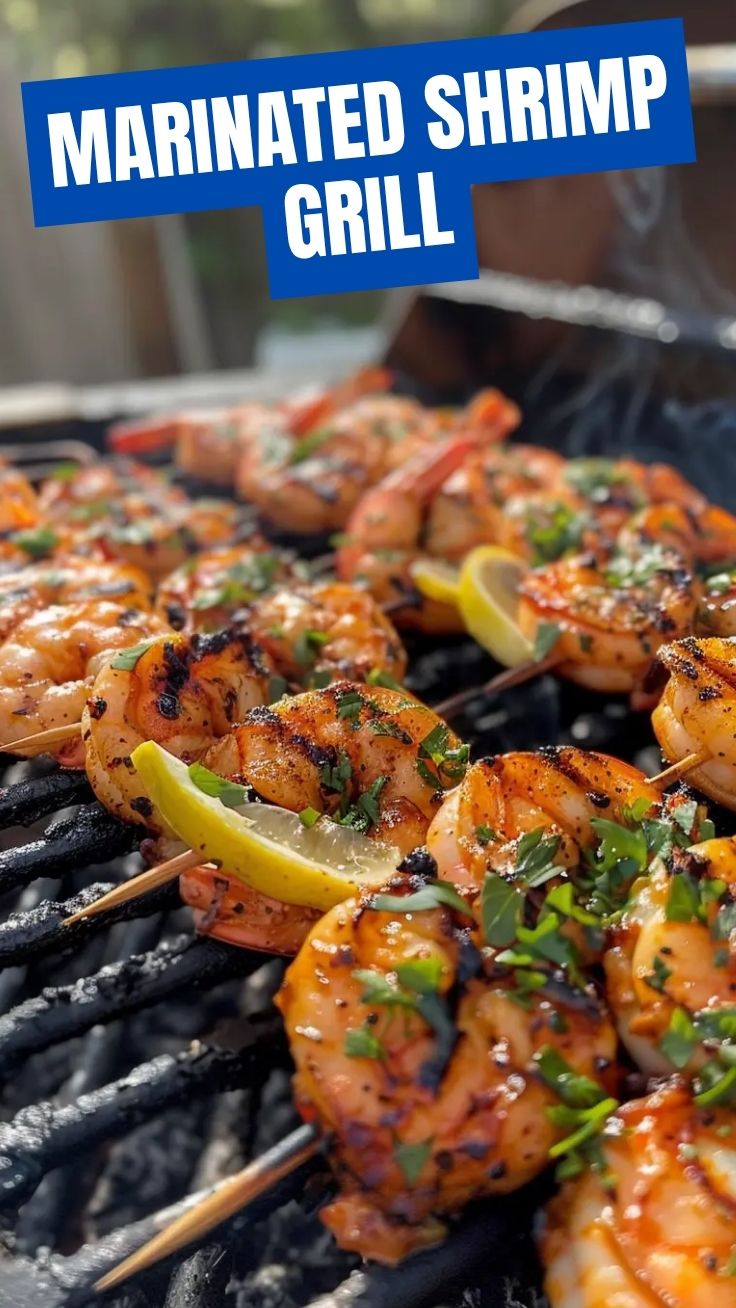 Perfectly grilled shrimp skewers with char marks, ready to serve