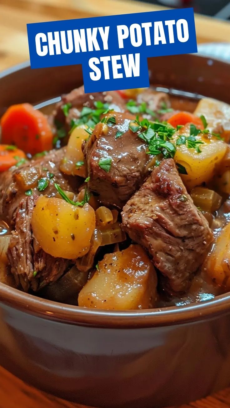 A hearty bowl of beef stew with vegetables and rich brown gravy