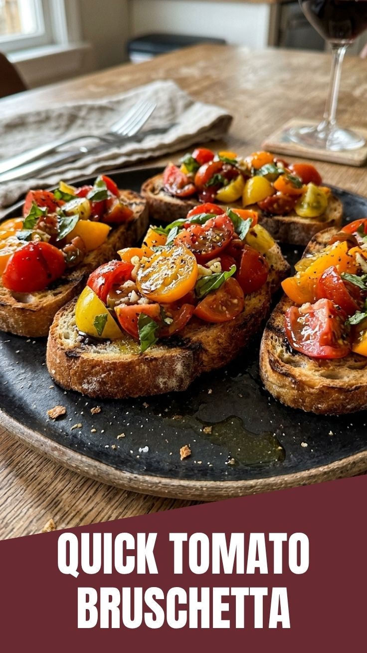 Delicious heirloom tomato bruschetta with fresh basil