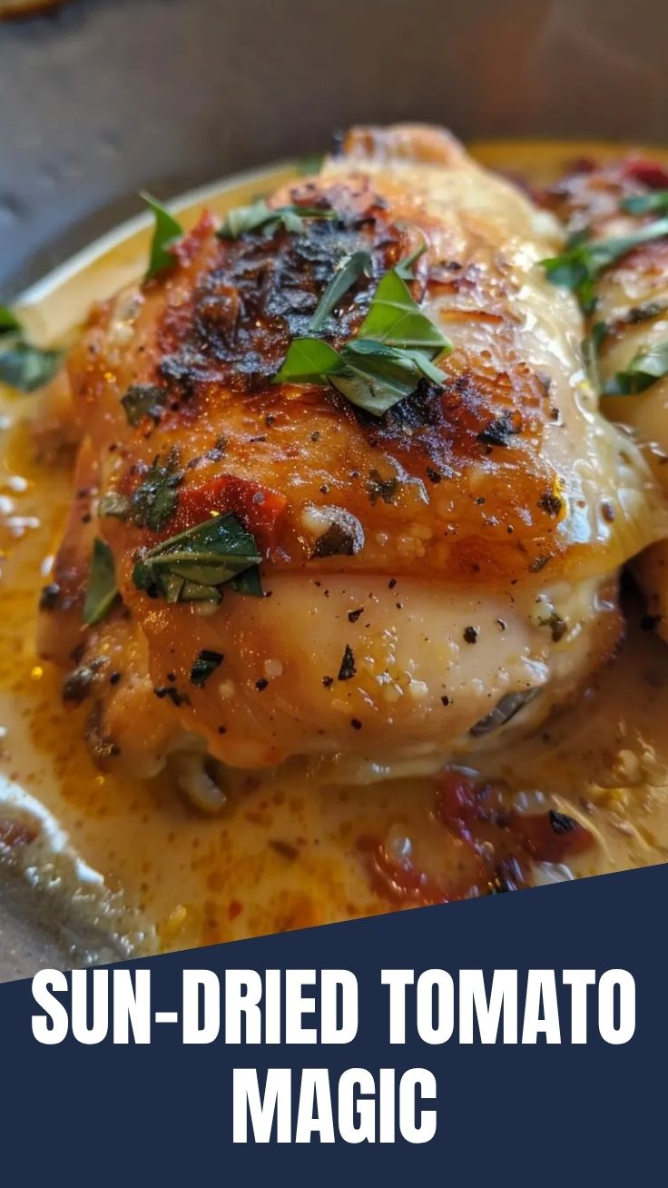 A delicious plate of Marry Me Chicken, rich with cream sauce.