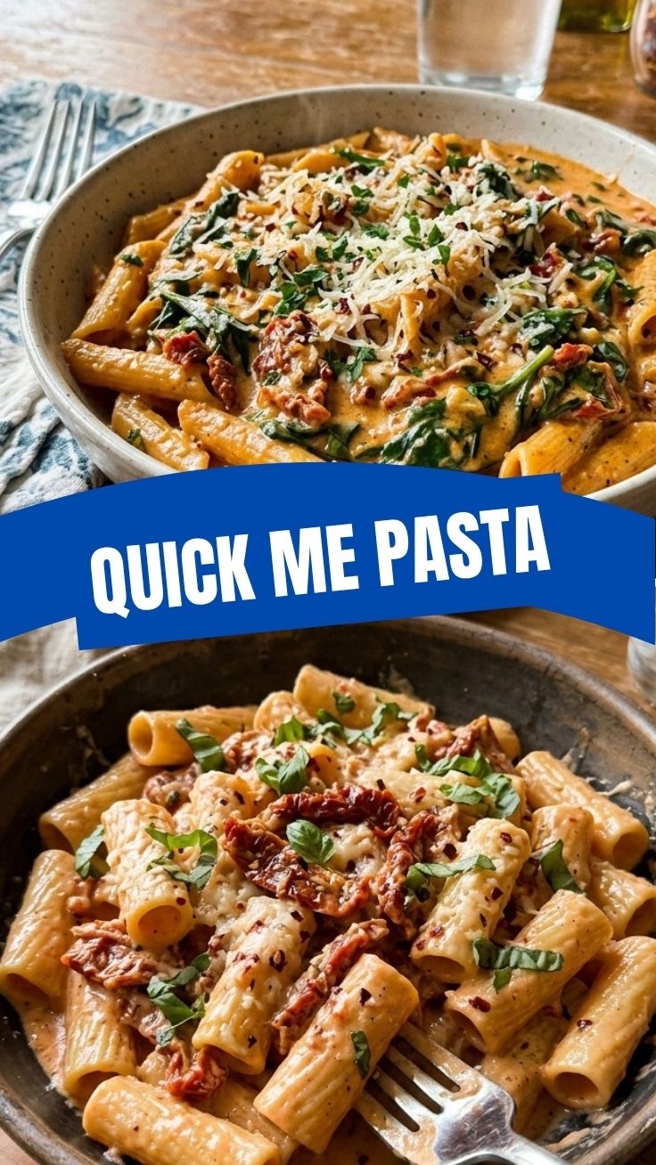 A vibrant bowl of Marry Me Pasta with creamy sun-dried tomato sauce