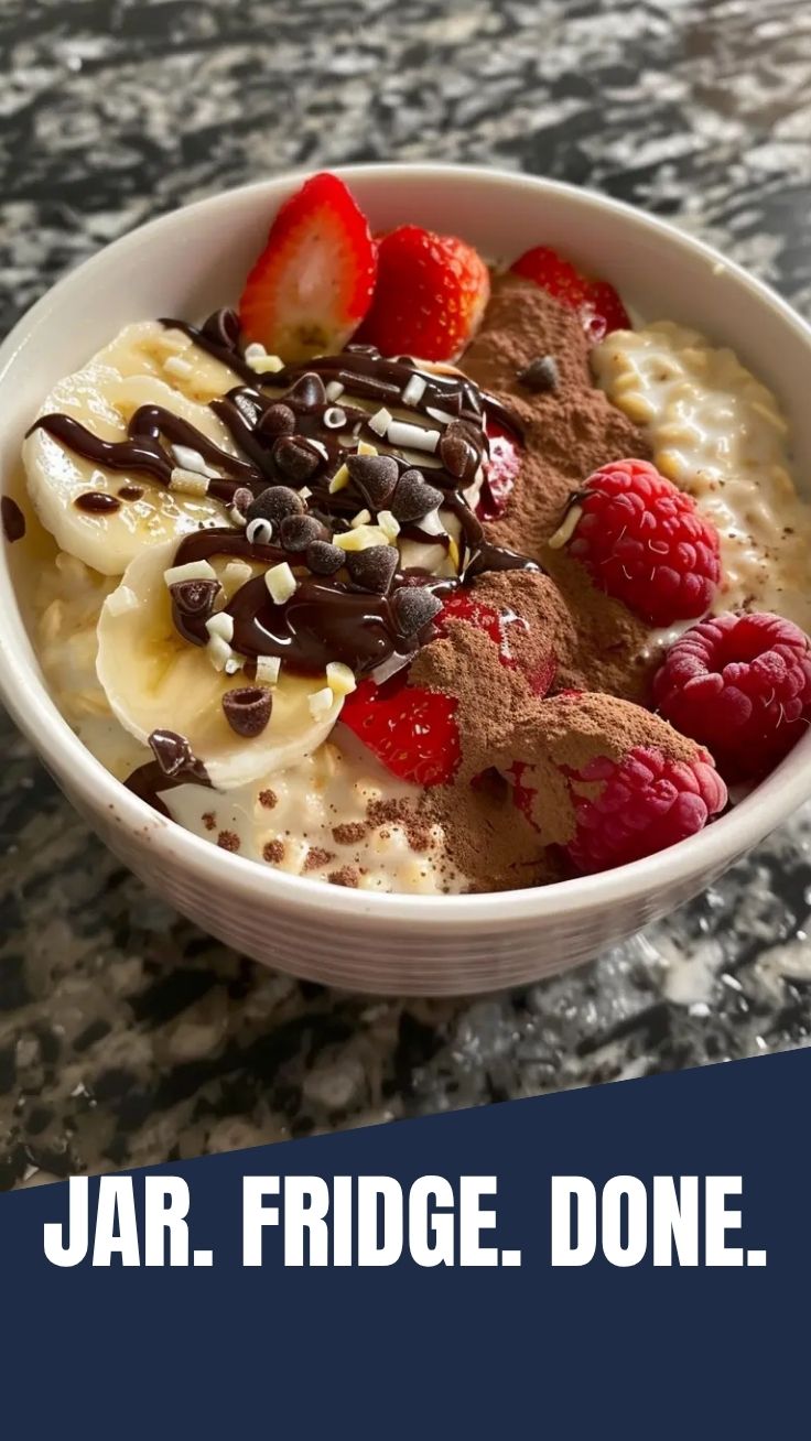 A jar of delicious overnight oats prepared for breakfast