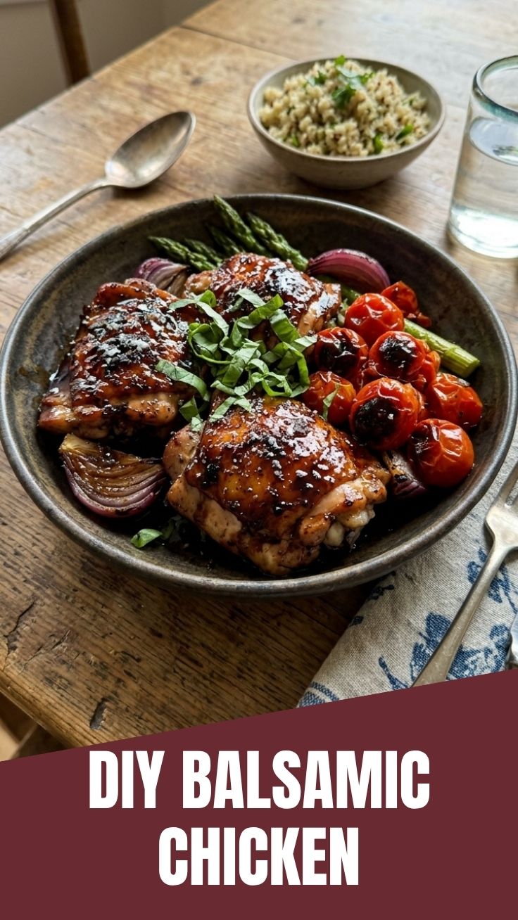 A serving of savory balsamic chicken, perfectly cooked and glazed.