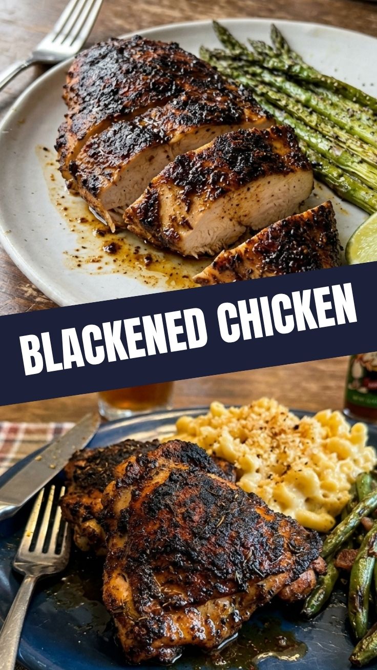 A close-up of a perfectly cooked blackened chicken fillet