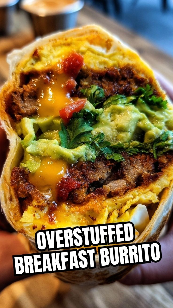 A freshly made breakfast burrito, generously filled and wrapped