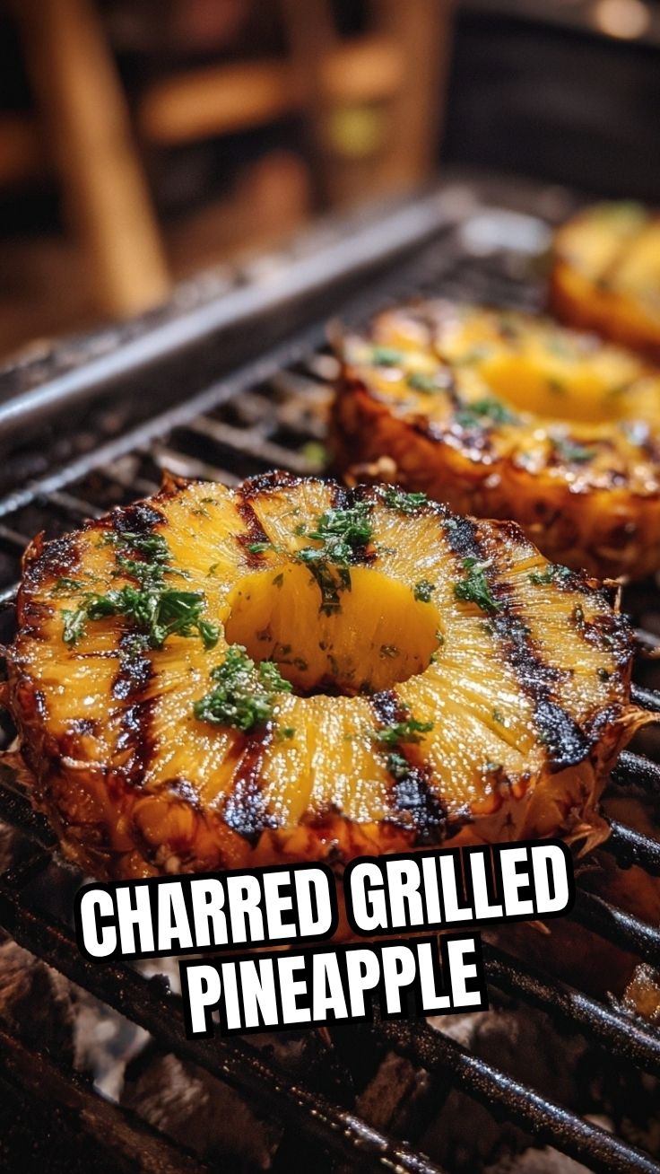 Slices of grilled pineapple with caramelized edges on a barbecue.