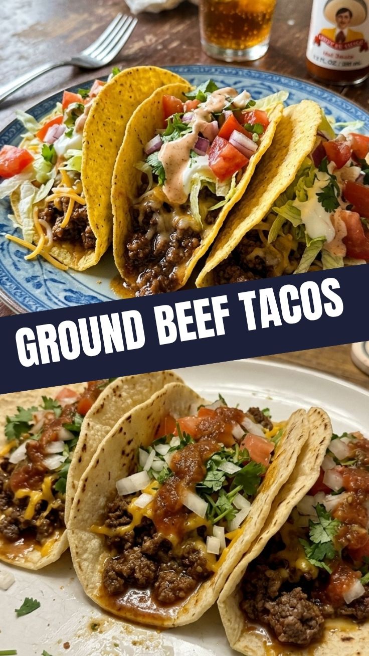 A delicious plate of ground beef tacos filled with fresh toppings.