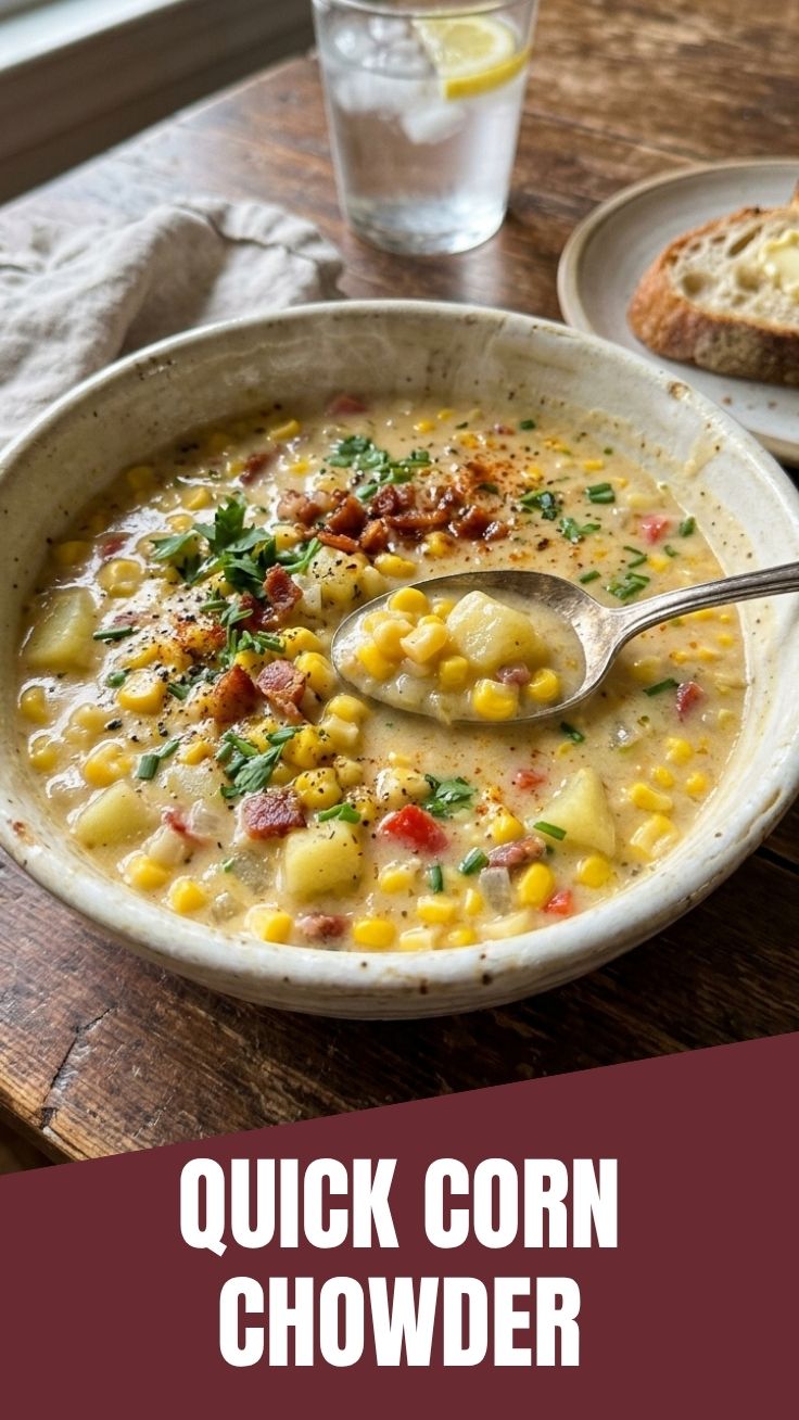 A bowl of light summer corn chowder with fresh herbs