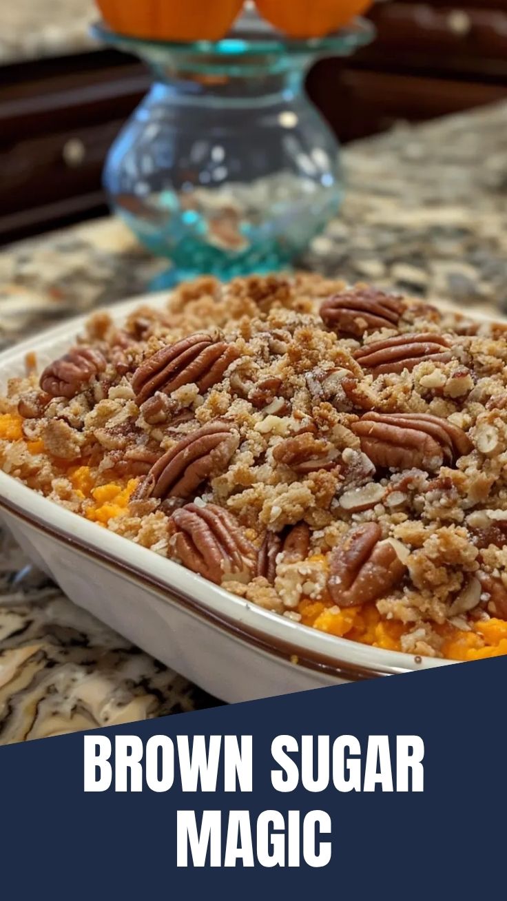 A cozy sweet potato casserole with a golden, toasted marshmallow topping, ready to be served.