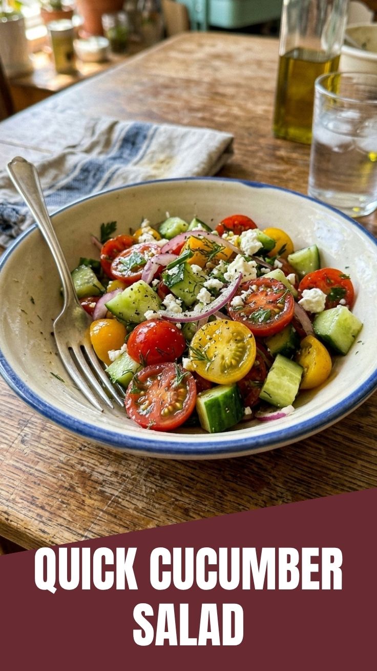 A vibrant bowl of fresh tomato cucumber salad, perfect for summer.