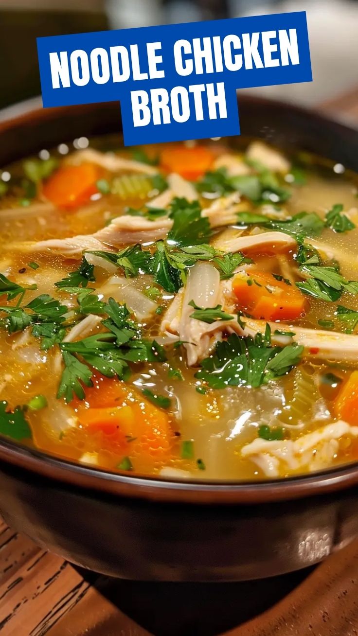 A steaming bowl of chicken soup with vegetables.