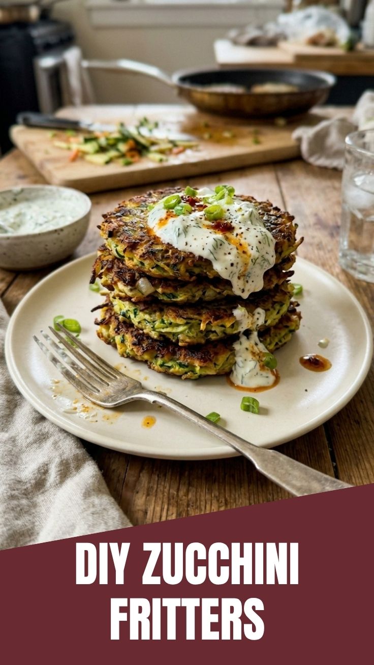 A plate of golden-brown zucchini fritters, perfectly cooked and ready to serve.