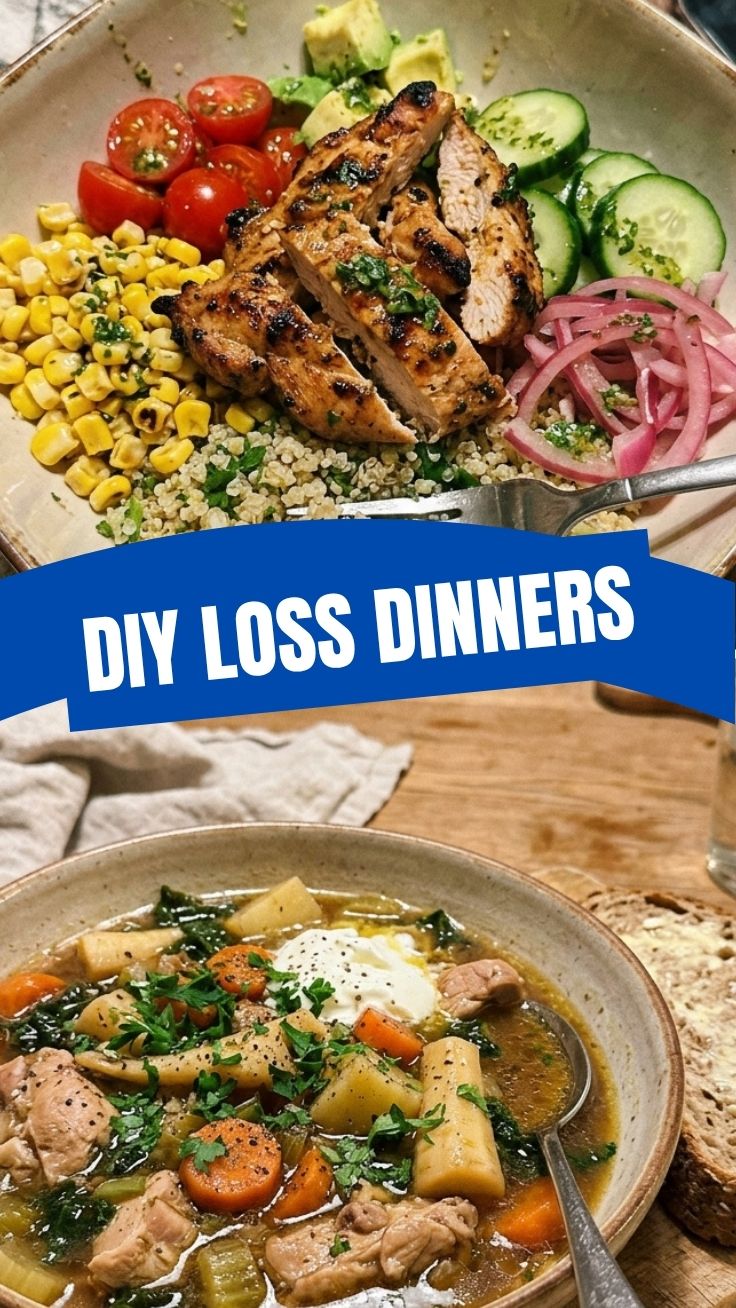 A colorful, healthy 30-minute summer weight loss dinner plate with fresh vegetables and lean protein