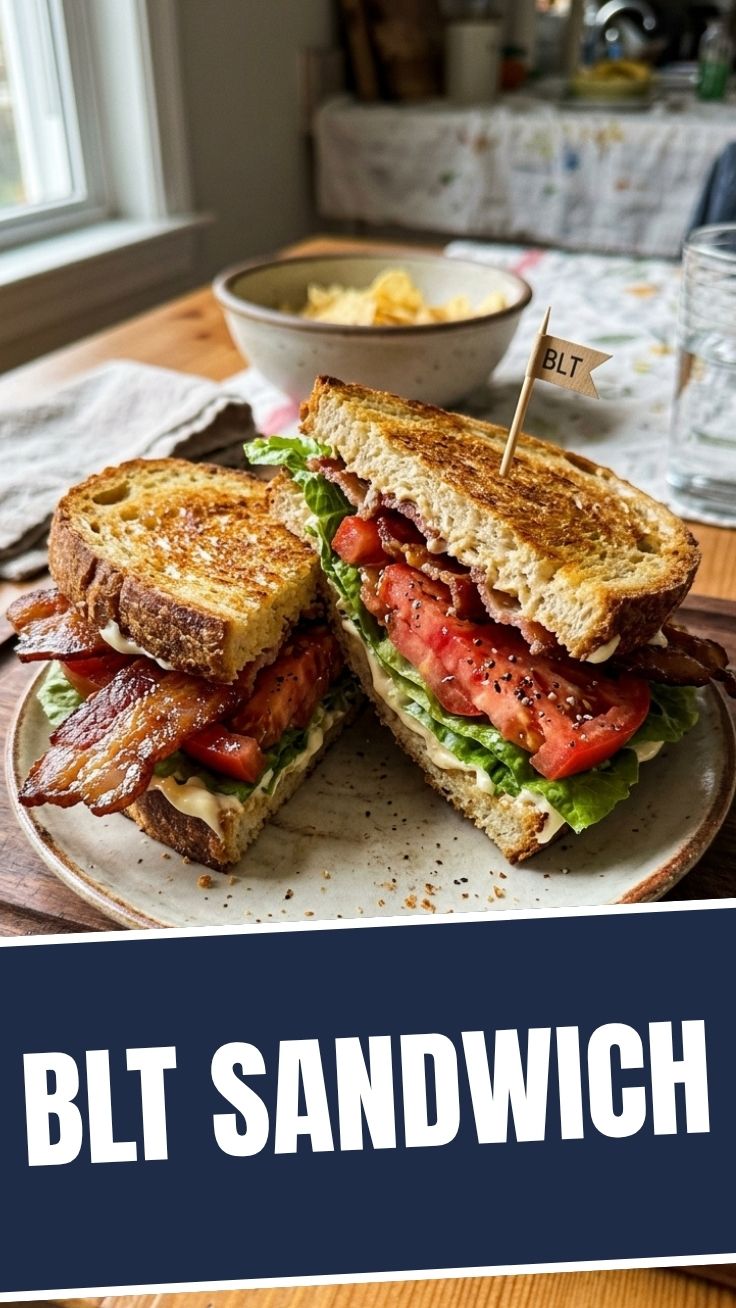 A freshly made BLT sandwich with crisp bacon, lettuce, and tomato slices