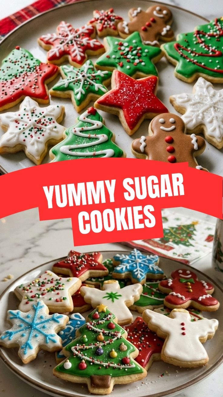 A plate of decorated Christmas sugar cookies ready for the holidays