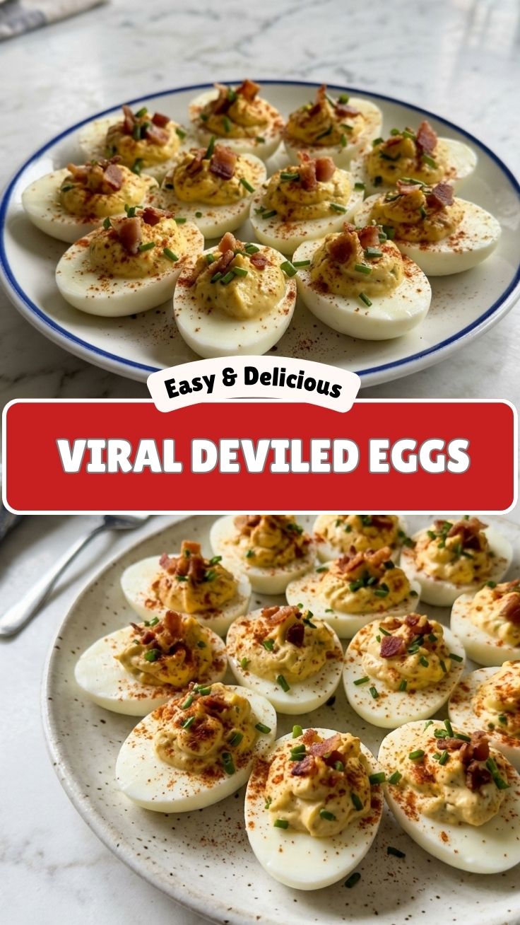 A platter of classic deviled eggs, neatly arranged and garnished.