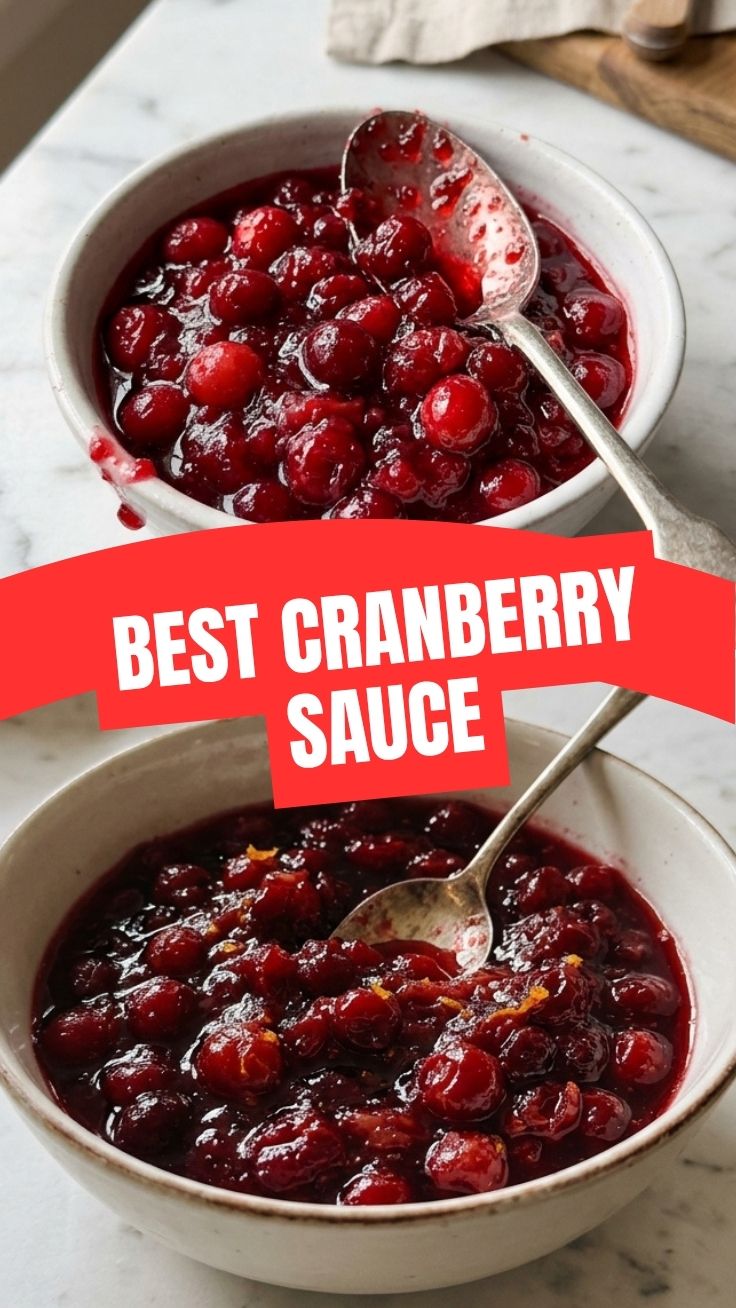 A bowl of homemade cranberry sauce, ready to serve
