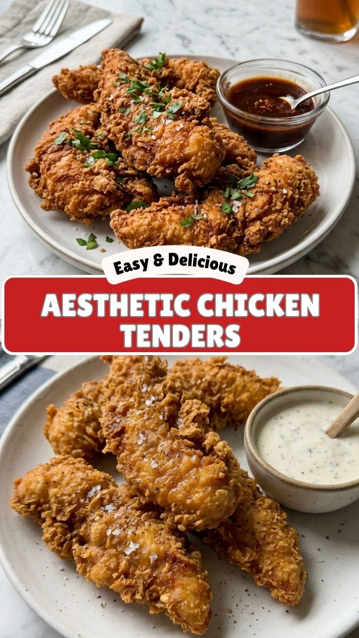 Golden-brown crispy chicken tenders, perfectly fried to a juicy finish.