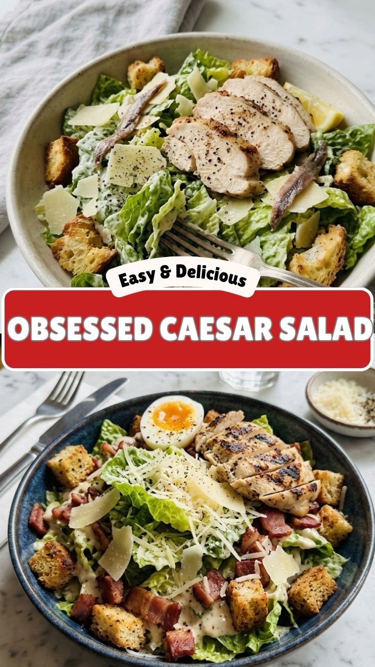 A vibrant Caesar salad with fresh romaine, croutons, and parmesan cheese