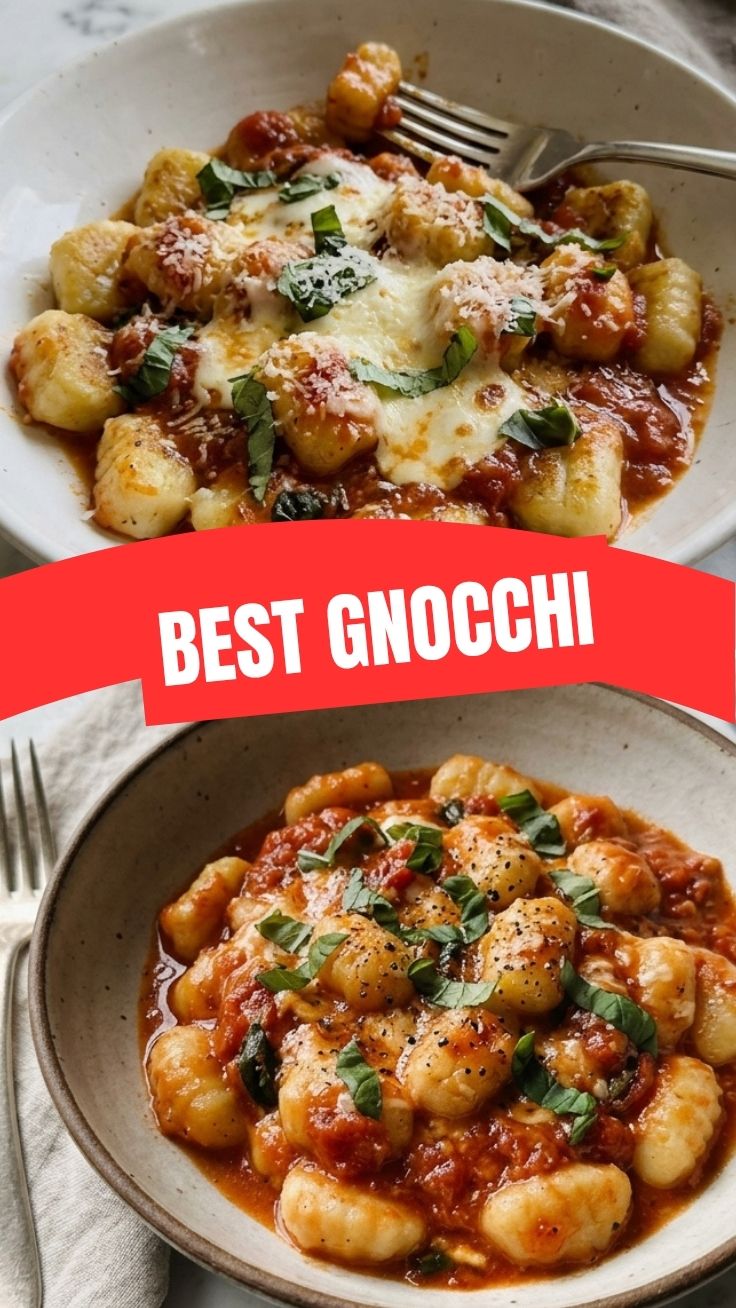 A plate of freshly prepared gnocchi with sauce and herbs