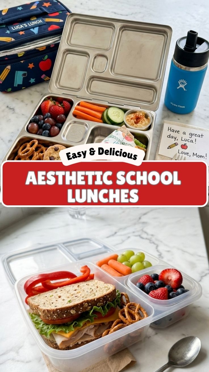A variety of healthy back-to-school lunches neatly packed in containers