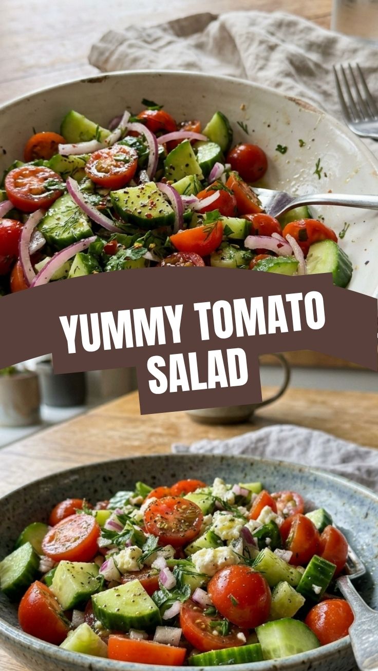 A fresh healthy cucumber tomato salad in a bowl, ready to serve