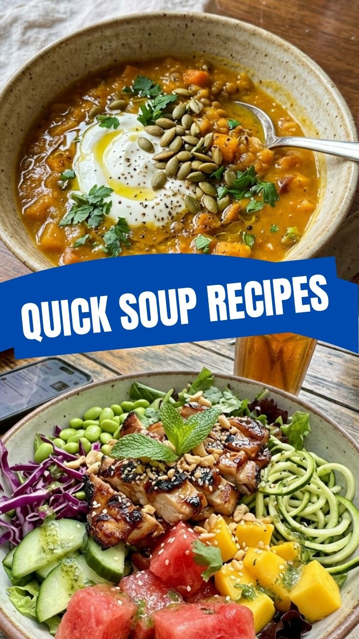 A steaming bowl of healthy fall soup, garnished with fresh herbs