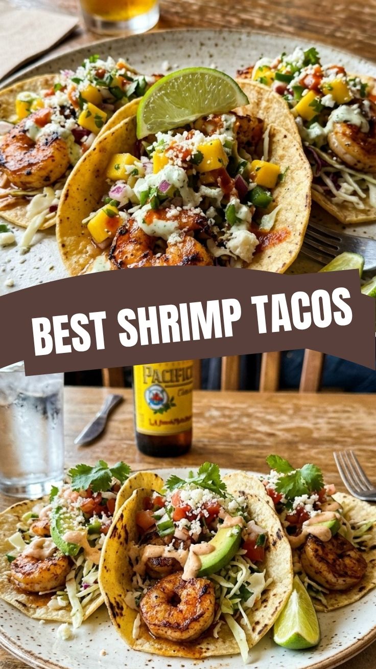 Healthy grilled shrimp tacos with fresh cilantro and lime