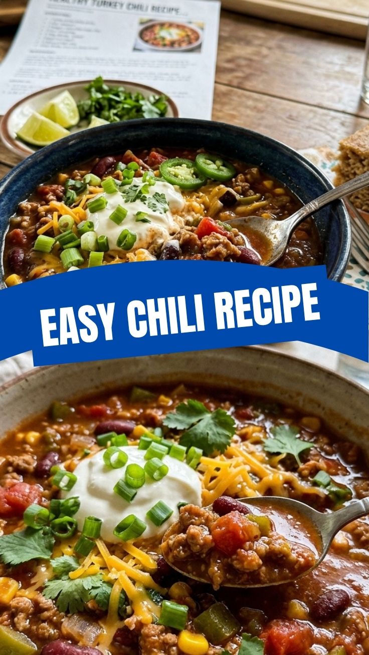 A bowl of healthy turkey chili garnished with fresh cilantro and cheese