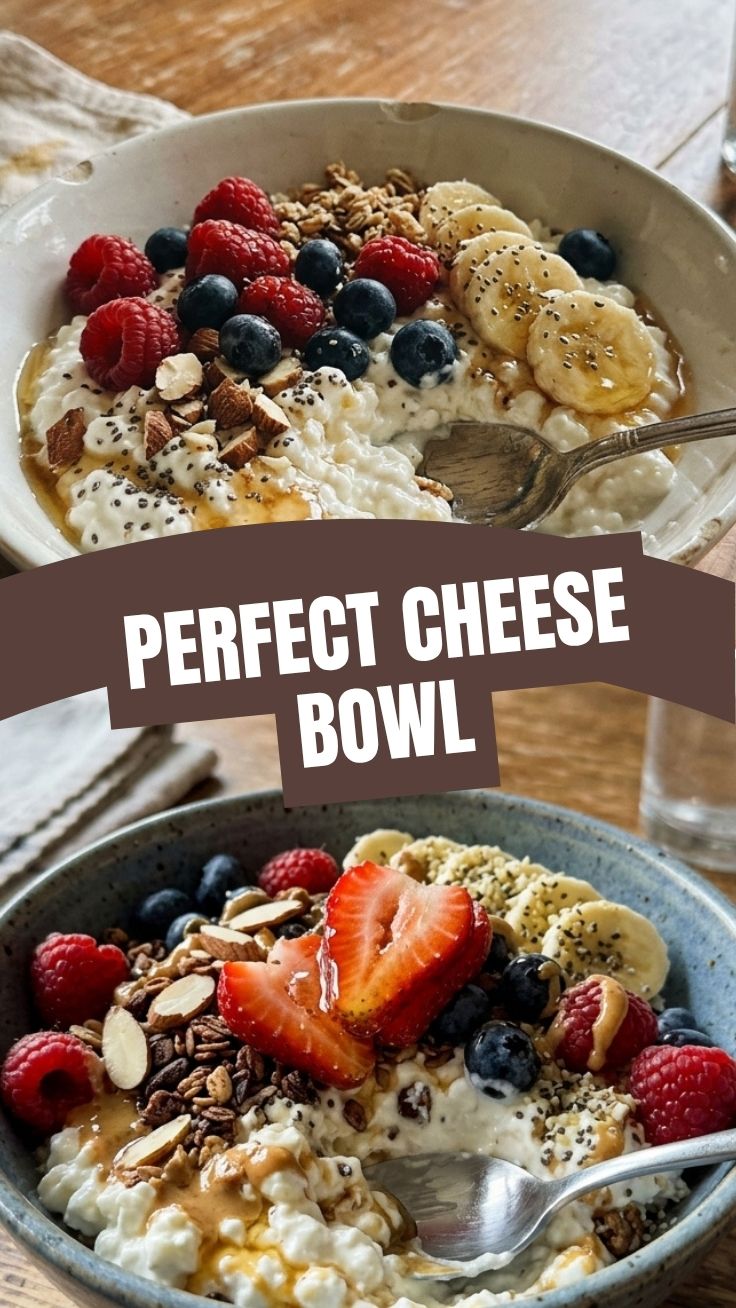 A colorful high protein cottage cheese bowl topped with fresh fruit and nuts for a healthy breakfast.