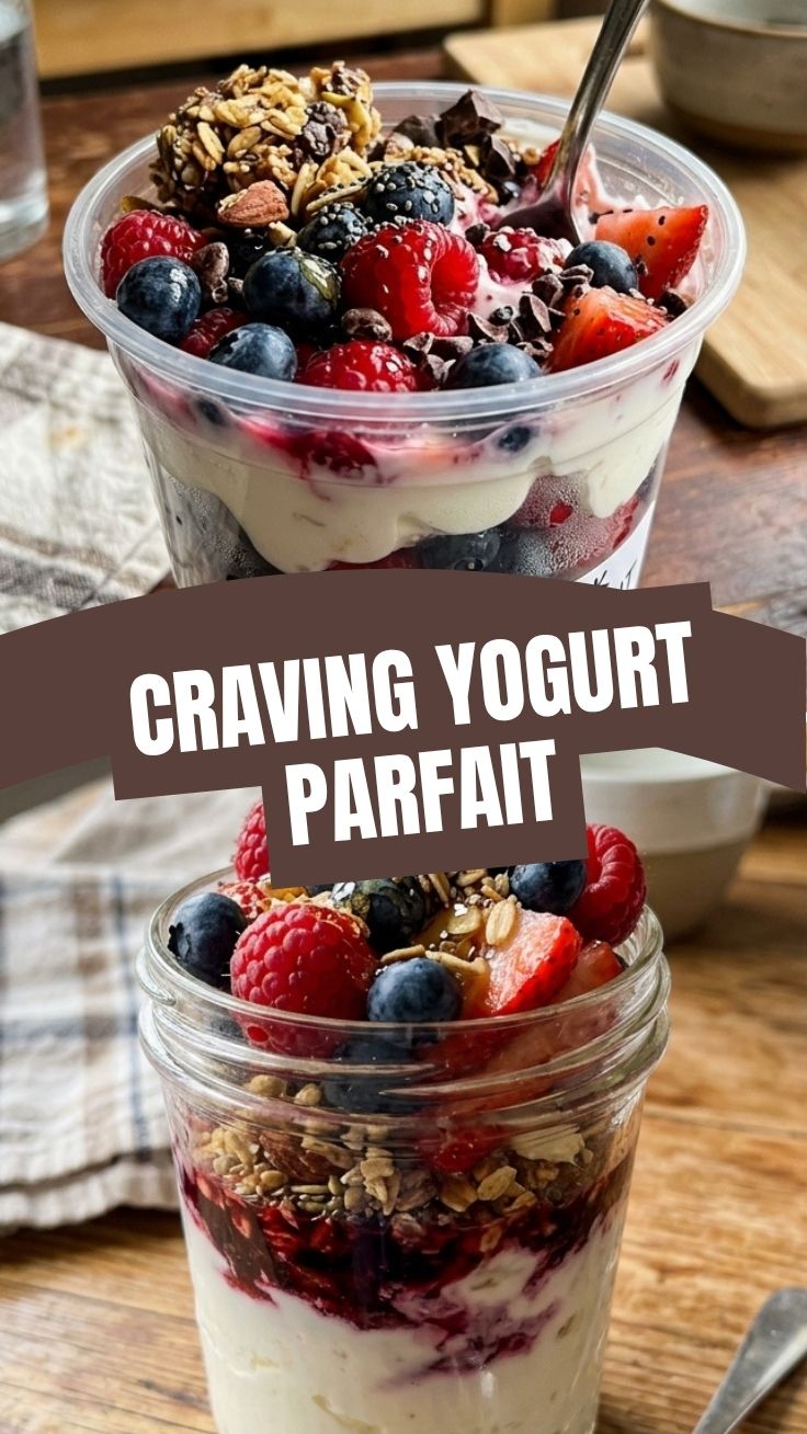 A vibrant high protein Greek yogurt parfait layered with berries and granola.