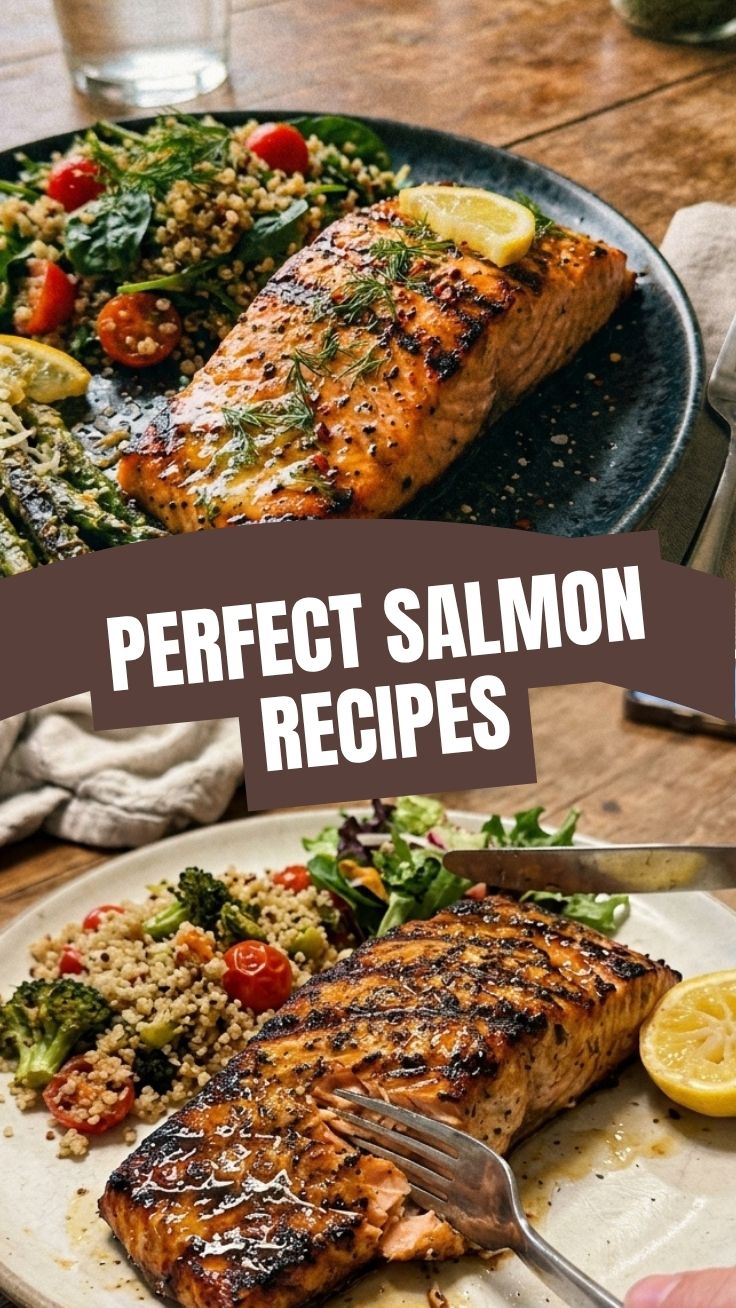 A perfectly grilled salmon fillet, rich in protein, served on a plate.