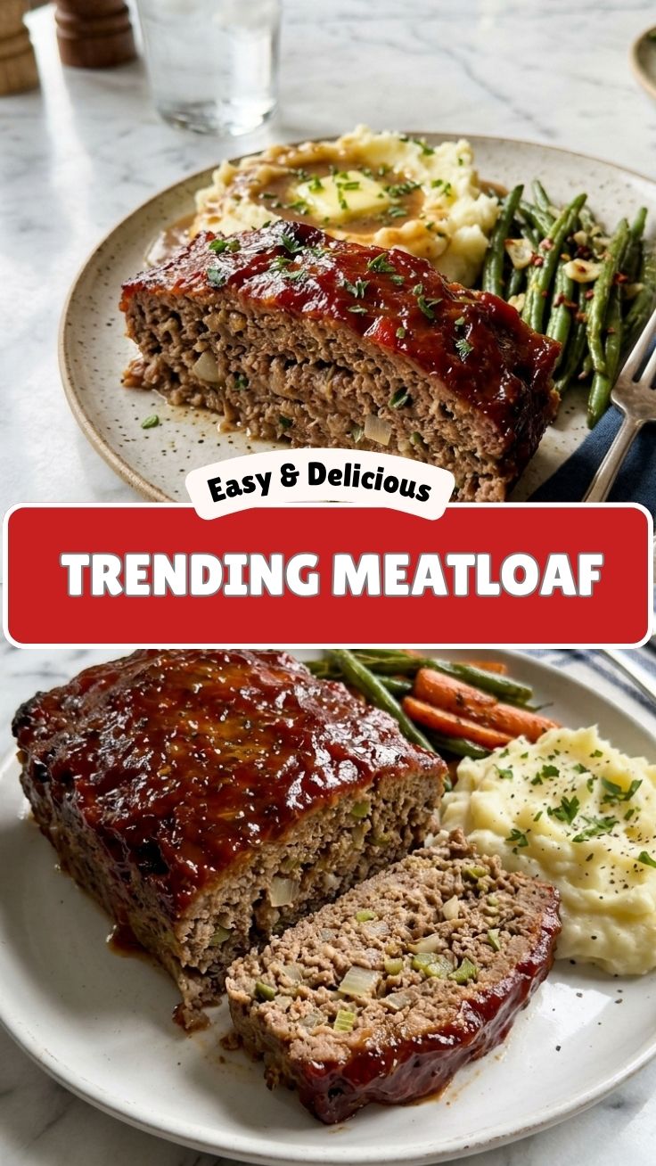 A freshly baked meatloaf, perfectly browned and glazed