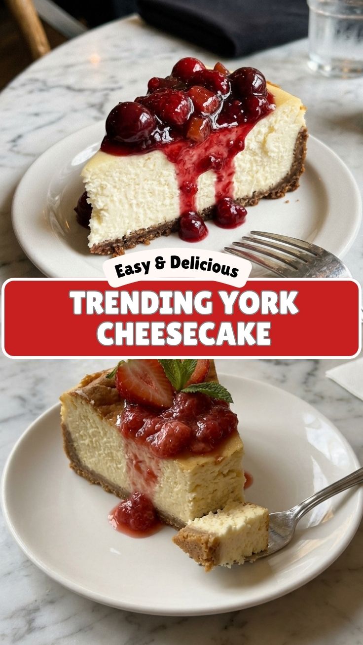 A creamy, traditional New York Cheesecake on a white plate.
