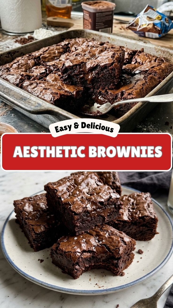 A close-up shot of rich, fudgy brownies with a crinkly top